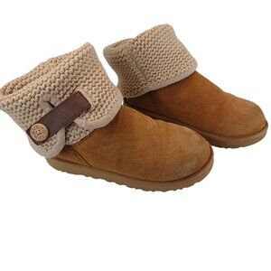 Ugg Sweater Suede Chunk Lug Fold-Over Cuffs Button Boots Classic Winter  Size 7